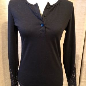 SOLD Black cotton T shirt with lace